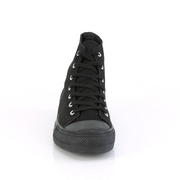 Demonia Women's Deviant-101 High Top Sneakers - Black Canvas D3958-26US Clearance